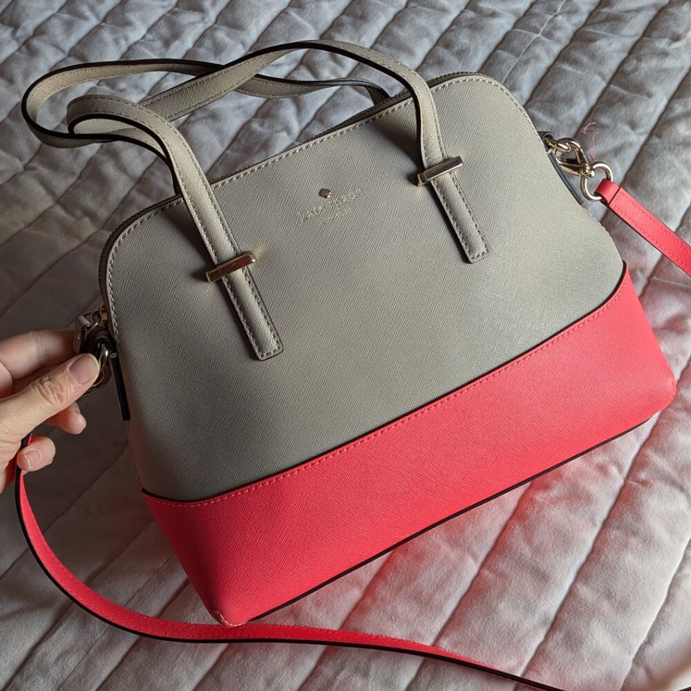 Kate Spade Cedar Street Maise Colorblock Satchel Crossbody Beige & Coral Pink